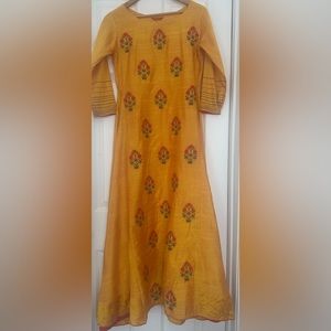 Indian ethnic embroidered raw silk long dress in size small